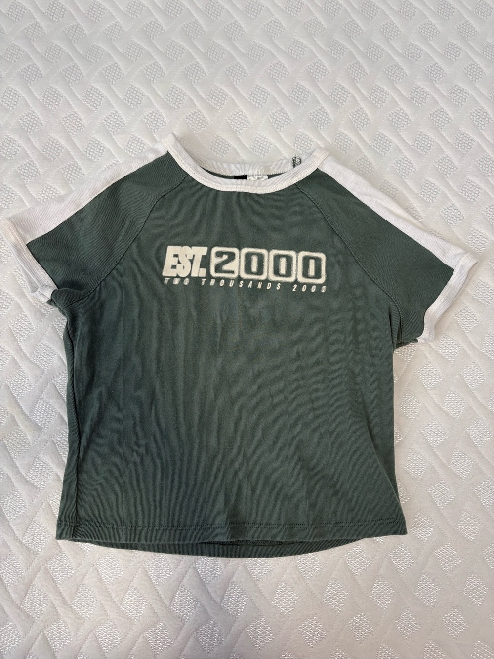 H&M Dark Green Tee with White Trim and EST.2000 Graphic S